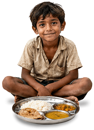 Child sitting with a thali of sattvic food