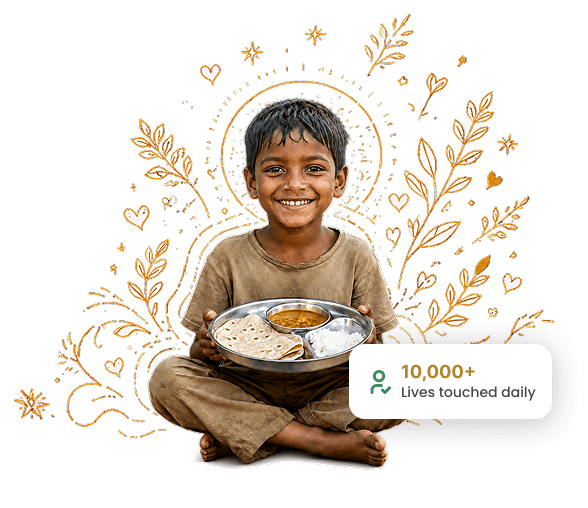 Child receiving food through seva
